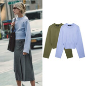 Sieviešu vienkrāsains trikotāžas rudens ziemas džemperis Sieviešu džemperi ar garām piedurknēm Ikdienas ielas apģērbs Sieviešu džemperi Džemperis sievietēm