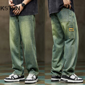 Džinsi Vīriešu Bagijas Bikses Plašas Kājas Vasaras Taisnas Brīvi Pieguļoši Retro zilas Džinsu Bikses Ielu apģērbi Modes Kabatas Vintage Vīriešu Apģērbi