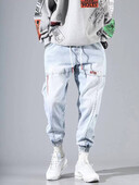 S-5XL Baggy džinsu bikses vīriešiem Rudens/ziemas Modernas brīvas kravas džinsi Ikdienas korejiešu slaidām kājām vīriešu hip-hop kapri bikses zilas