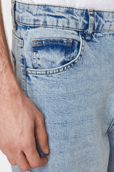 Trendyol TYZA Мъжки дънки Baggy Fit Ежедневни дънки без джобове Обикновени широки дънки без колан Baggy Wide Denim