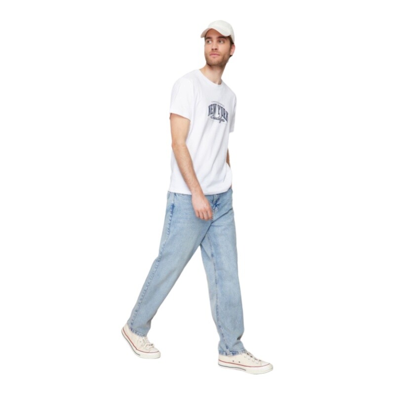 Trendyol TYZA Мъжки дънки Baggy Fit Ежедневни дънки без джобове Обикновени широки дънки без колан Baggy Wide Denim