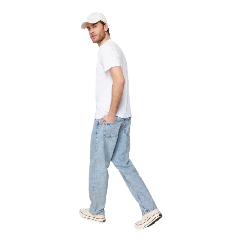 Trendyol TYZA Мъжки дънки Baggy Fit Ежедневни дънки без джобове Обикновени широки дънки без колан Baggy Wide Denim