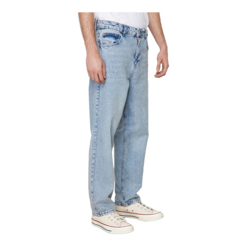 Trendyol TYZA Мъжки дънки Baggy Fit Ежедневни дънки без джобове Обикновени широки дънки без колан Baggy Wide Denim