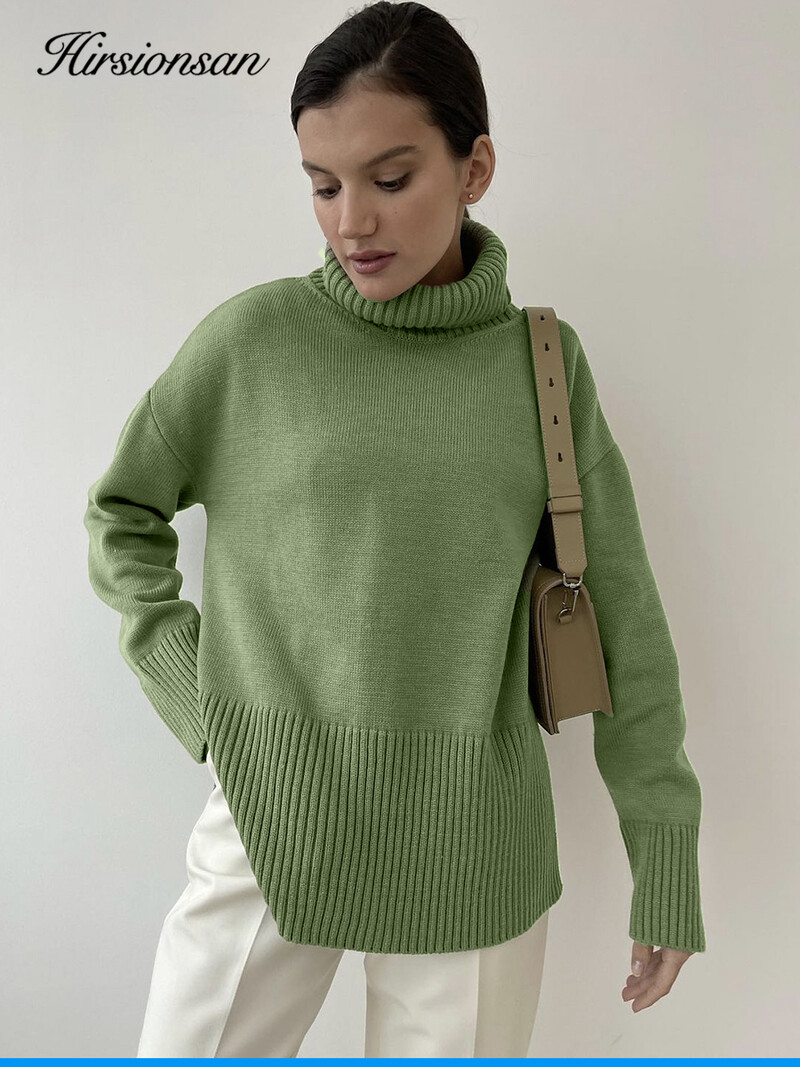 Hirsionsan elegants bruņurupuča kakla rudens ziemas džemperis sievietēm, mīksts, silts pamata trikotāžas džemperis, brīvs ikdienas sieviešu džemperis 2024