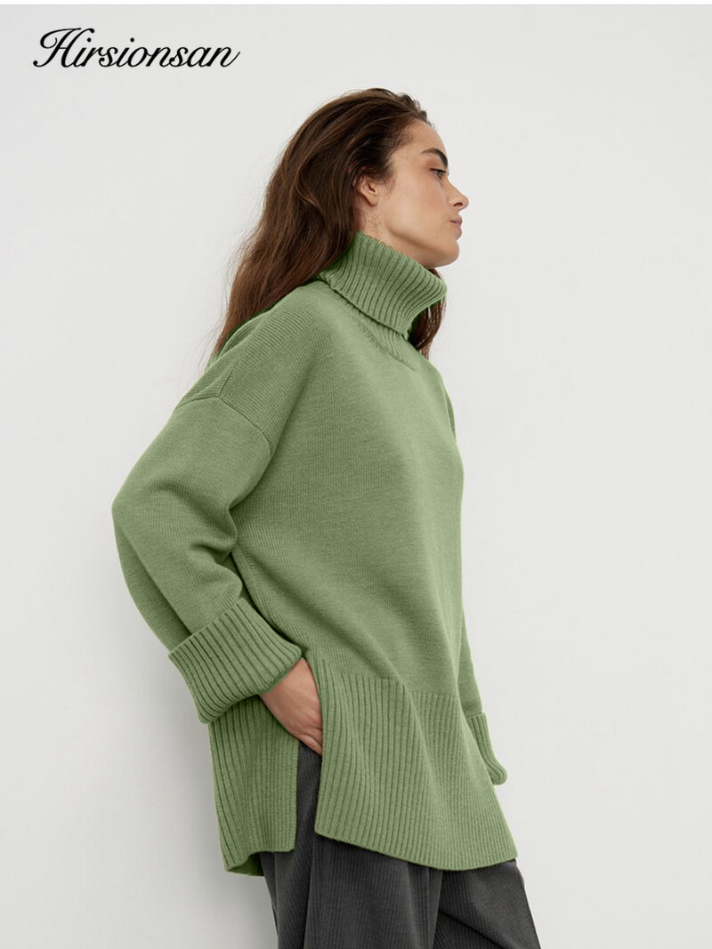 Hirsionsan elegants bruņurupuča kakla rudens ziemas džemperis sievietēm, mīksts, silts pamata trikotāžas džemperis, brīvs ikdienas sieviešu džemperis 2024