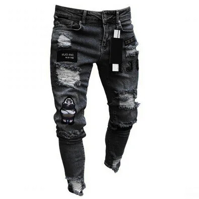 Pantaloni punk de mărime mare bărbați slăbiți cu găuri rupte patchwork blugi subțiri creion denim pantaloni pop șold toamnă iarnă Streetwear bărbați