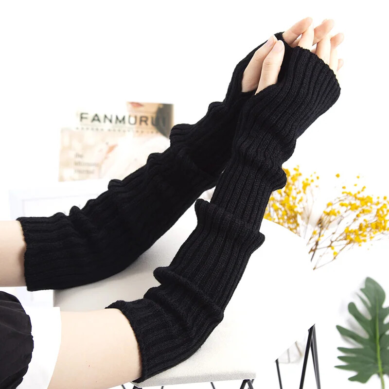 Baltas Lolitas stila garie cimdi bez pirkstiem sievietēm ziemas rokas sildītājs trikotāžas rokas piedurknes ikdienišķas, mīkstas meiteņu pankkas gotikas dūraiņi