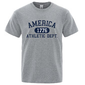 America 1776 Athletic Dept Letter Tshirt Man Fashion Tee Clothes Лятна луксозна тениска Хип-хоп дишаща памучна тениска