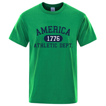 America 1776 Athletic Dept Letter Tshirt Man Fashion Tee Clothes Лятна луксозна тениска Хип-хоп дишаща памучна тениска