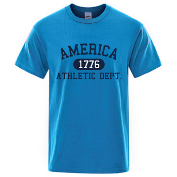 America 1776 Athletic Dept Letter Tshirt Man Fashion Tee Clothes Лятна луксозна тениска Хип-хоп дишаща памучна тениска