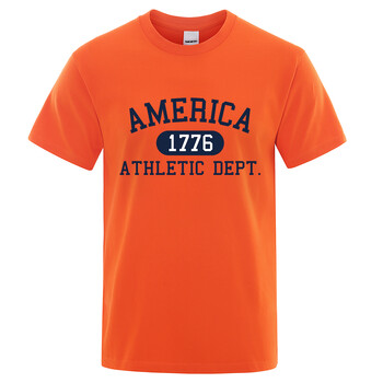 America 1776 Athletic Dept Letter Tshirt Man Fashion Tee Clothes Лятна луксозна тениска Хип-хоп дишаща памучна тениска