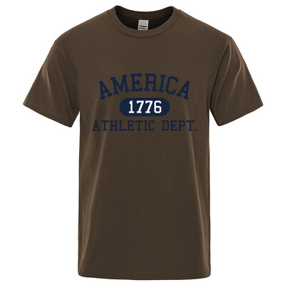 America 1776 Athletic Dept Letter Tshirt Man Fashion Tee Clothes Лятна луксозна тениска Хип-хоп дишаща памучна тениска