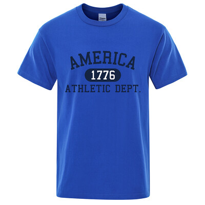 America 1776 Athletic Dept Letter Tshirt Man Fashion Tee Clothes Лятна луксозна тениска Хип-хоп дишаща памучна тениска