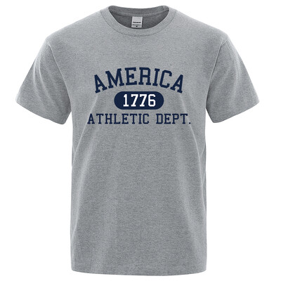 America 1776 Athletic Dept Letter Tshirt Man Fashion Tee Clothes Лятна луксозна тениска Хип-хоп дишаща памучна тениска