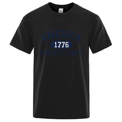 America 1776 Athletic Dept Letter Tshirt Man Fashion Tee Clothes Лятна луксозна тениска Хип-хоп дишаща памучна тениска