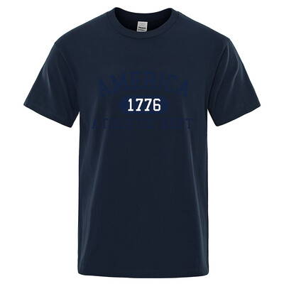 America 1776 Athletic Dept Letter Tshirt Man Fashion Tee Clothes Лятна луксозна тениска Хип-хоп дишаща памучна тениска