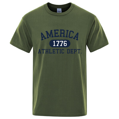 America 1776 Athletic Dept Letter Tshirt Man Fashion Tee Clothes Лятна луксозна тениска Хип-хоп дишаща памучна тениска