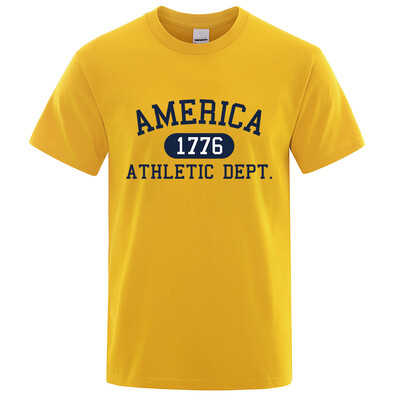 America 1776 Athletic Dept Letter Tshirt Man Fashion Tee Clothes Лятна луксозна тениска Хип-хоп дишаща памучна тениска