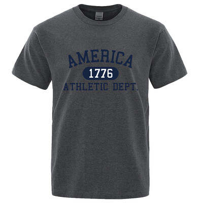 America 1776 Athletic Dept Letter Tshirt Man Fashion Tee Clothes Лятна луксозна тениска Хип-хоп дишаща памучна тениска