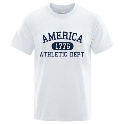 America 1776 Athletic Dept Letter Tshirt Man Fashion Tee Clothes Лятна луксозна тениска Хип-хоп дишаща памучна тениска