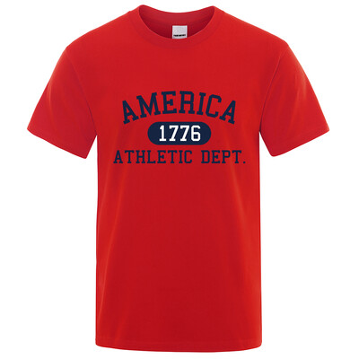 America 1776 Athletic Dept Letter Tshirt Man Fashion Tee Clothes Лятна луксозна тениска Хип-хоп дишаща памучна тениска