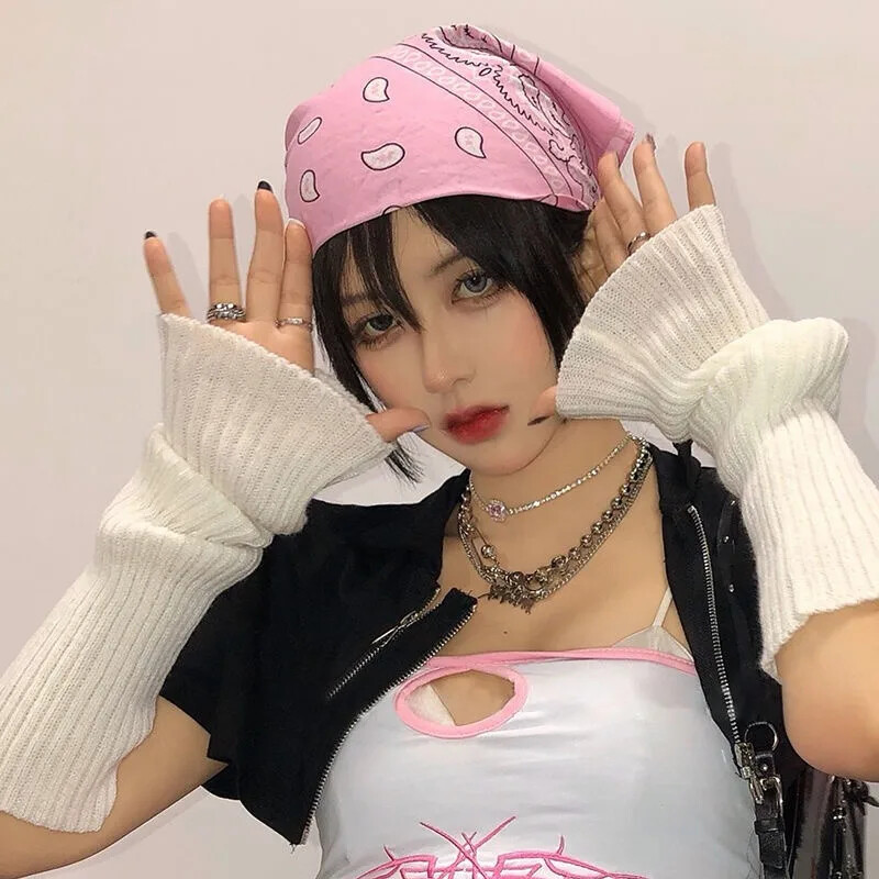 Lolita Cimdi bez pirkstiem Roku sildītāji Gothic Sievietēm Trikotāžas Kawaii balti melni roku darba cimdi Anime Cosplay potītes plaukstas piedurknes