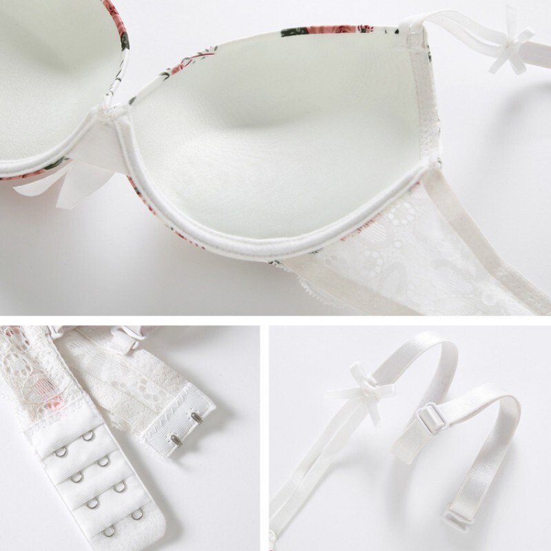 Sieviešu puķu bantītes apakšveļas komplekts, pulēts, regulējamas siksnas, krūšturis + trīsstūrveida apakšbiksītes, divdaļīgs B/C krūzes komplekts