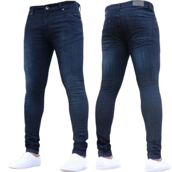 Τζιν Μπλε παντελόνι Streetwear Τζιν Ανδρικά Stretch Μόδα Skinny Jeans Παντελόνι Μακρύ Φθινοπωρινό Χειμερινό Ανδρικό Κολάν