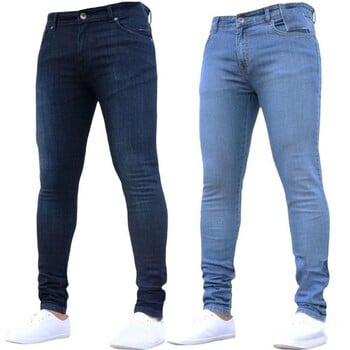 Τζιν Μπλε παντελόνι Streetwear Τζιν Ανδρικά Stretch Μόδα Skinny Jeans Παντελόνι Μακρύ Φθινοπωρινό Χειμερινό Ανδρικό Κολάν