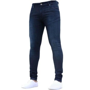 Τζιν Μπλε παντελόνι Streetwear Τζιν Ανδρικά Stretch Μόδα Skinny Jeans Παντελόνι Μακρύ Φθινοπωρινό Χειμερινό Ανδρικό Κολάν