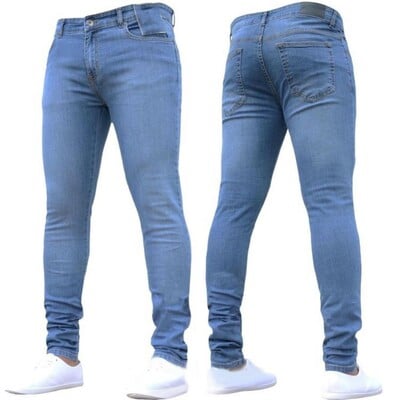 Blugi Pantaloni albaștri Îmbrăcăminte de stradă Denim Bărbați Stretch Fashion Jeans skinny Pantaloni lungi Toamnă Iarnă Leggings pentru bărbați