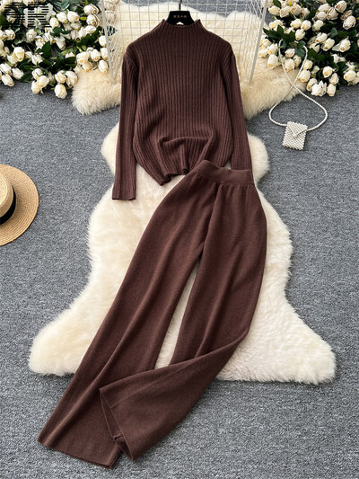 SINGREINY soonik kudumine, kaks tükki komplektid naiste kilpkonnaga kampsun+elastne vöökoht püksid 2024 sügistalv põhitõed soojad 2tk ülikonnad