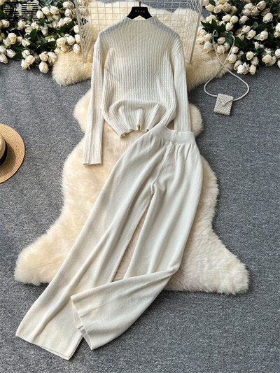 SINGREINY soonik kudumine, kaks tükki komplektid naiste kilpkonnaga kampsun+elastne vöökoht püksid 2024 sügistalv põhitõed soojad 2tk ülikonnad