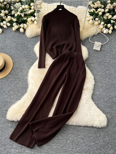 SINGREINY soonik kudumine, kaks tükki komplektid naiste kilpkonnaga kampsun+elastne vöökoht püksid 2024 sügistalv põhitõed soojad 2tk ülikonnad