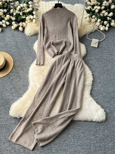 SINGREINY soonik kudumine, kaks tükki komplektid naiste kilpkonnaga kampsun+elastne vöökoht püksid 2024 sügistalv põhitõed soojad 2tk ülikonnad