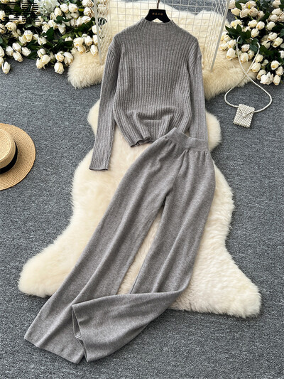 SINGREINY soonik kudumine, kaks tükki komplektid naiste kilpkonnaga kampsun+elastne vöökoht püksid 2024 sügistalv põhitõed soojad 2tk ülikonnad