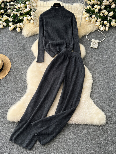 SINGREINY soonik kudumine, kaks tükki komplektid naiste kilpkonnaga kampsun+elastne vöökoht püksid 2024 sügistalv põhitõed soojad 2tk ülikonnad