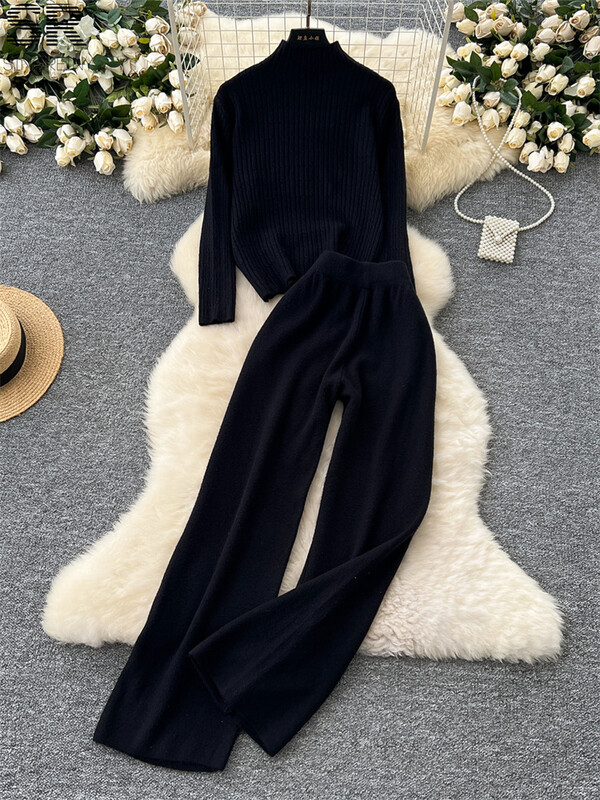 SINGREINY soonik kudumine, kaks tükki komplektid naiste kilpkonnaga kampsun+elastne vöökoht püksid 2024 sügistalv põhitõed soojad 2tk ülikonnad