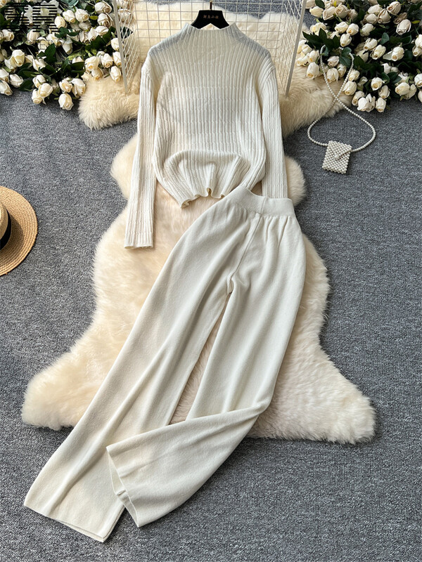 SINGREINY soonik kudumine, kaks tükki komplektid naiste kilpkonnaga kampsun+elastne vöökoht püksid 2024 sügistalv põhitõed soojad 2tk ülikonnad