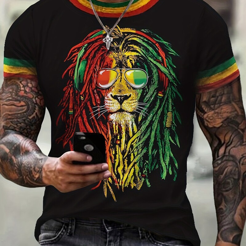 Lion and Crown Forša 3D grafiskā druka vīriešiem jaunums ar īsām piedurknēm apaļa kakla T-krekls, vasaras brīvdabas