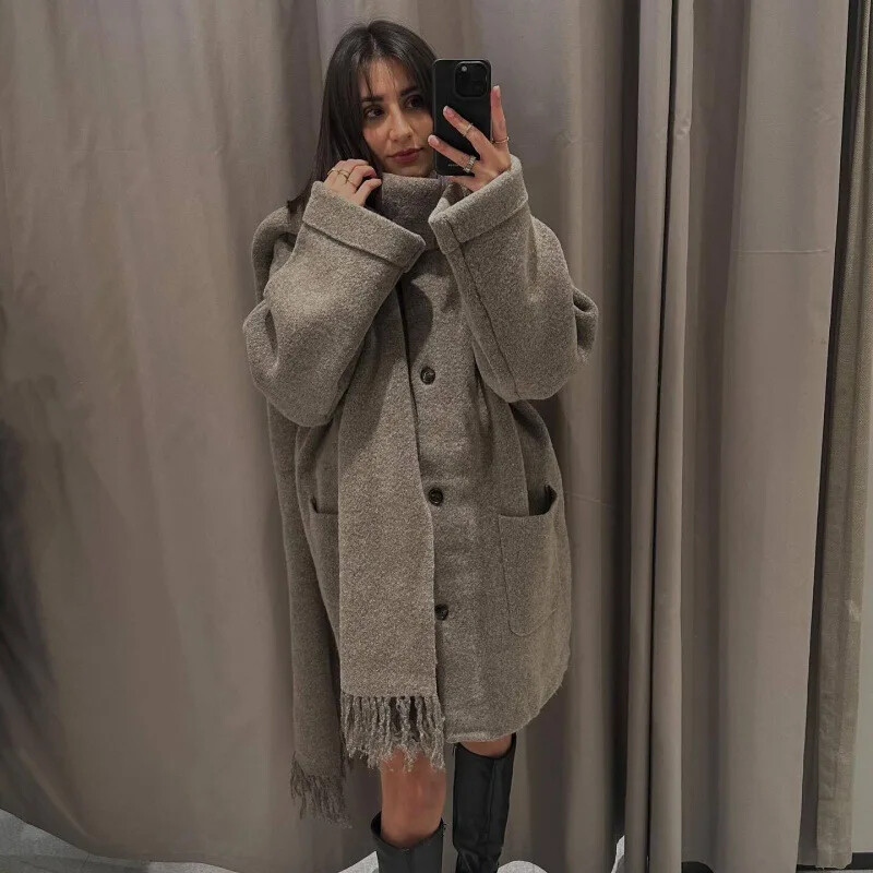 2024 Пролетно ново ZR трансгранично дамско облекло Елегантен шал Скъсено плетено палто Яке Средна възраст Тренч