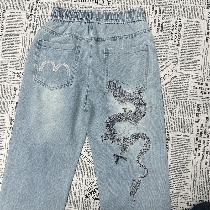 Traperice s vezom za muškarce Odjeća Ulična moda Hip Hop Vintage muške traperice Opuštene ležerne široke traperice u struku Muške hlače