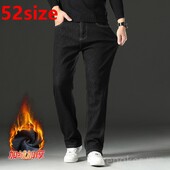 Зимни поларени удебелени дънки мъжки прави топли панталони на средна възраст голям размер зимни дънки мъжки 52 50 48 46 44