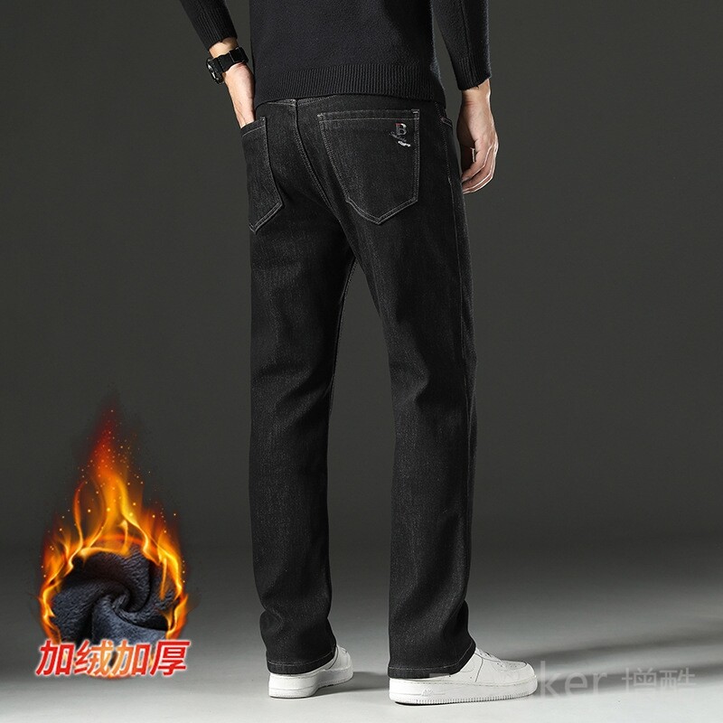 Зимни поларени удебелени дънки мъжки прави топли панталони на средна възраст голям размер зимни дънки мъжки 52 50 48 46 44