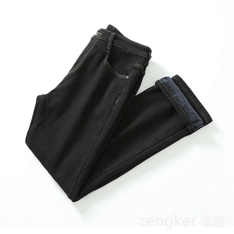 Зимни поларени удебелени дънки мъжки прави топли панталони на средна възраст голям размер зимни дънки мъжки 52 50 48 46 44