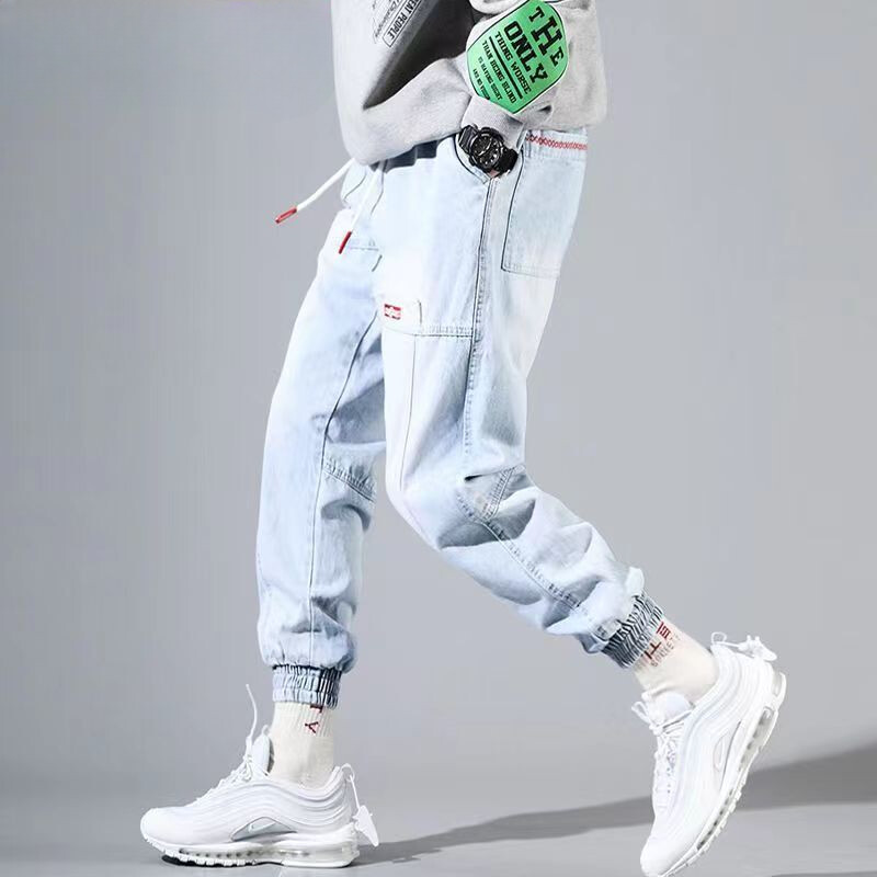 Suures suuruses 5XL meeste kottis haaremi teksad Hip Hop meeste püksid mustad sinised kaubateksad Meeste mood Tänavarõivad Denim Jogger püksid