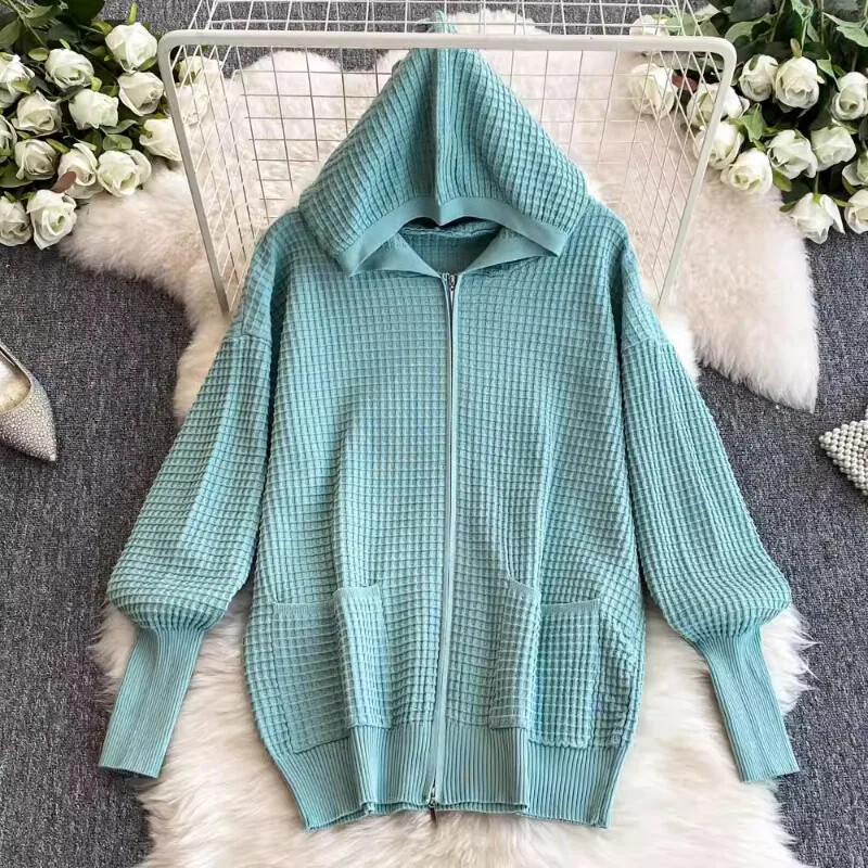 OCEANLOVE Kompleti pletenih hlača Jednobojni kardigani s kapuljačom Jesen Zima 2 komada Set Ženska odjeća Modni široki Conjunto Femenino