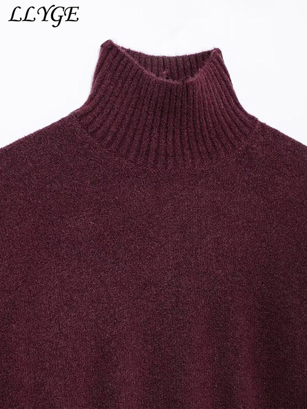 Vintage naiste Burgundia kilpkonnaga sviiter vabaaja pikkade varrukatega naiste paks 2024. aasta talve daamiline hubane kudum