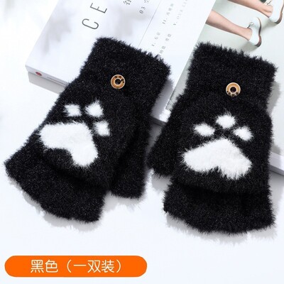 Горещи нови есенни и зимни плетени ръкавици с отворени пръсти за студенти с преобръщане на половин пръст, изключително дебели с поларени изтичащи пръсти