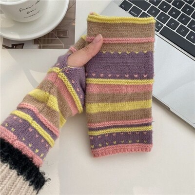 Naaritsa fliis talvised poolsõrmekindad naistele, soojad luksuslikud täisvalged plüüsist sõrmedeta silmkoelised kindad pehmed randmekindad